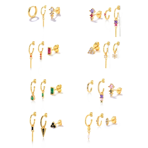 Stackable Earring Stud Hoop Clip Copper Gold Plated Cubic Zirconia With 925 Sterling Silver Earring Post Women