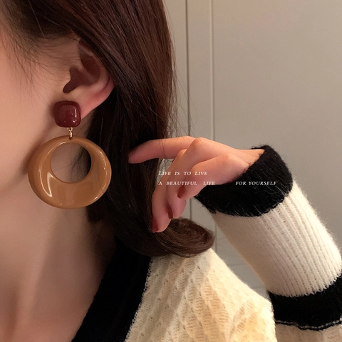 Pendientes De Aro Geométricos De Acrílico Con Silver Earring Post Retro Grandes Cuadrados Redondos Joyería De Moda Mujeres