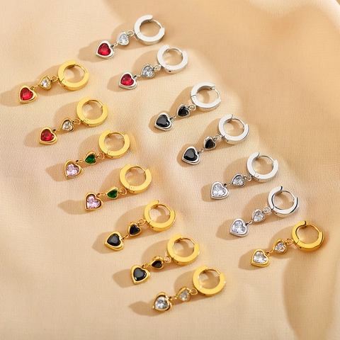 Vintage Doppel Herz Ohrhänger Für Damen Elegante Gold Silber Plattierte Zirkonia Ohrringe Valentinstag Schmuck Geschenk