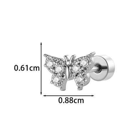 Orecchino Cartilagine Farfalla Rame Zircone Helix Piercing Gioielli Perno Filettato Acciaio Titanio Stile Ins