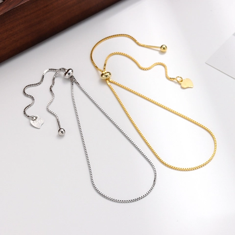 S925 Sterling Silver Adjustable Box Chain Bracelet For Women Minimalist Heart Pendant Slider Bolo Bracelet Jewelry Accessory