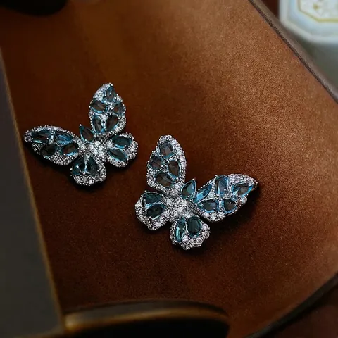 Pendientes De Mariposa Con Silver Earring Post Circón Cobre Elegante Moda Coreana Joyería De Lujo Para Mujeres Niñas
