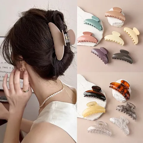 Women Hair Claw Clip Large PC Resin Matte Morandi Glossy Amber Lace Pattern Non-Slip Styling Fashion Hair Accessory