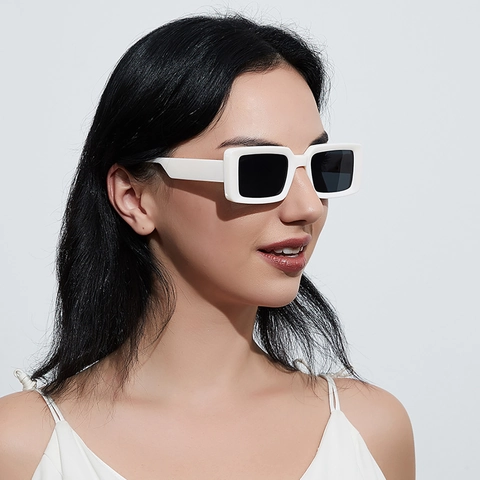 Retro Rectangular Sunglasses PC Frame AC Lens UV400 Protection Trendy Small Square Thick Frame For Women Men