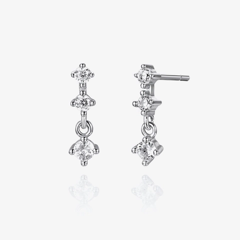 Elegant 925 Sterling Silver Rhinestone Drop Earrings For Women Geometric Three Stone Linear Dangle Fashion Jewelry Gift