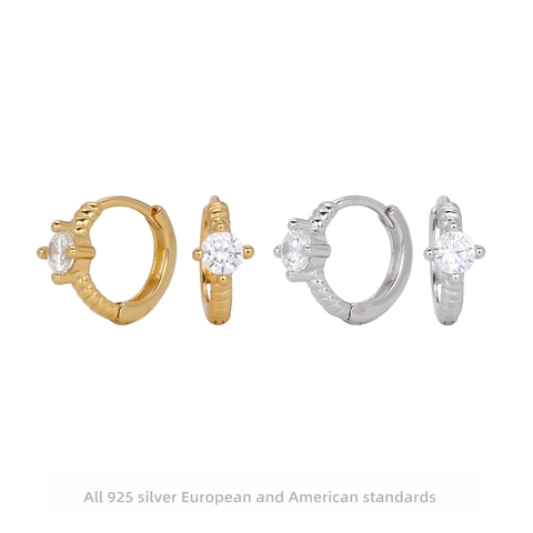 925 Sterling Silver Zirconia Hoop Earrings For Women Punk Fashion Electroplated Gold Silver Jewelry Round Geometric Ear Buckle