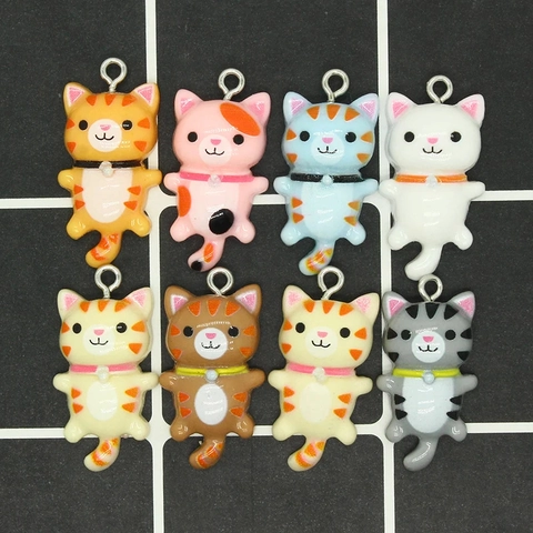 Katzen Anhänger Resin Cartoon Kätzchen Pendants Bunt DIY Schmuckherstellung Für Halskette Ohrringe Schlüsselanhänger