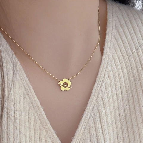 Collana Con Pendente Fiore Cavo Argento Sterling 925 Catena A Perline Chiusura A Gancio Chic Francese Minimalista Per Donne