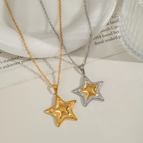 Stern Anhänger Halskette 304 Edelstahl PVD Vergoldet Zierlicher Geometrischer Stern Minimalistischer Schmuck Für Damen