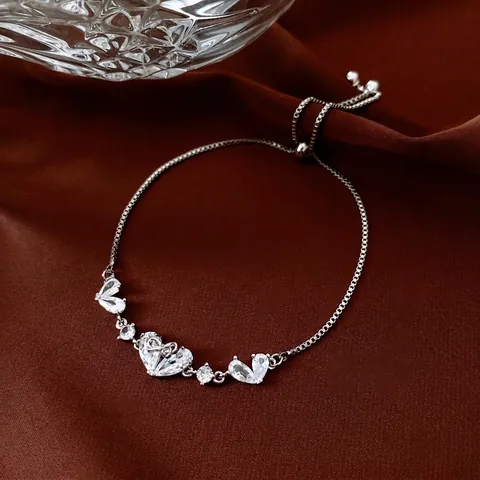 Hart Strik Verstelbare Armband Koper Zirkoon Fonkelend Minimalistische Sieraden Voor Dames Elegante Glans
