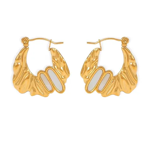 Edelstahl Ohrringe Mit Unregelmäßiger Textur 18K Vergoldet Perlmutt Einlage Chic Vintage Hoop Ohrringe Für Damen Schmuck