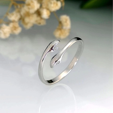 Creative Hugging Hands Open Adjustable Ring Copper Silver Gold Plated Romantic Promise Couple Jewelry