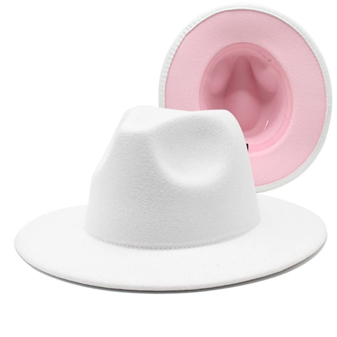 Zweifarbiger Fedora Hut Baumwolle Polyester Filz Breiter Flacher Rand Britischer Stil Retro Jazz Kappe Für Herren Damen Klassisch