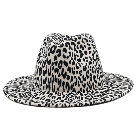 Cappello Fedora In Feltro Di Lana Con Stampa Leopardata Tesa Larga Piatta Berretto Jazz Per Uomo Donna Moda Inverno Outdoor