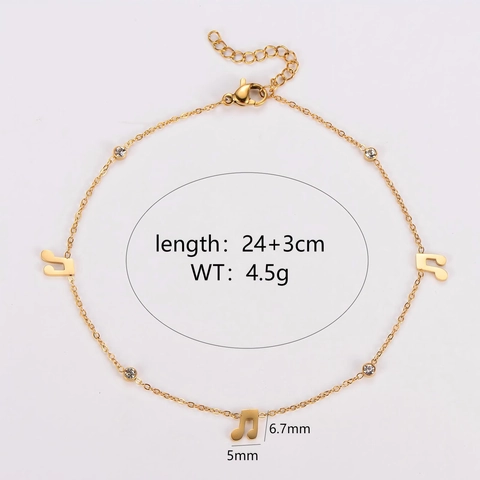 Musiknoten Fußkettchen 304 Edelstahl Mit Strass 18K Vergoldet Sommer Strand Fußkette Für Damen