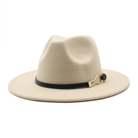 Retro Wool Felt Fedora Hat Wide Flat Brim Elegant Jazz Cap With Black Leather Band And Gold Buckle For Men Women