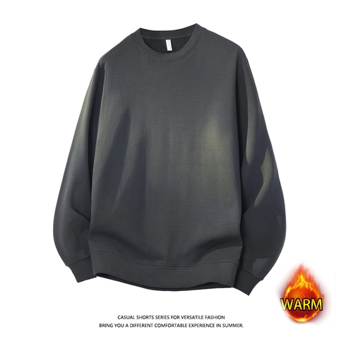 Men Crew Neck Sweatshirt Fleece Lined Solid Color Loose Fit Long Sleeve Casual Pullover Warm Basic Winter Top