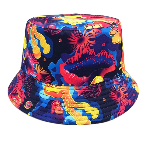 Chapeau Bob Polyester Imprimé Animaux Marins Protection Solaire Réversible Respirant Été Unisexe