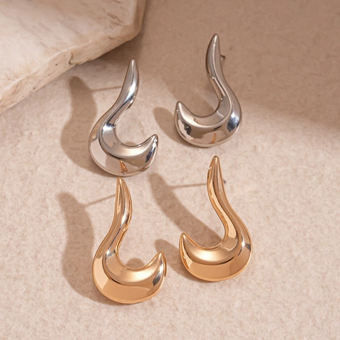 Minimalist Irregular Wave Hook Stud Earrings Mirror Polished Metal With 925 Sterling Silver Earring Post For Women