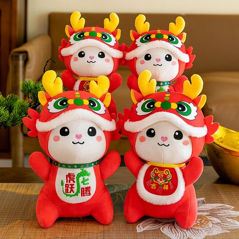 Tradizionale Drago dello Zodiaco Cinese Peluche Morbido Animaletto Imbottito Rosso Mascotte Portafortuna Regalo di Capodanno Decorazione