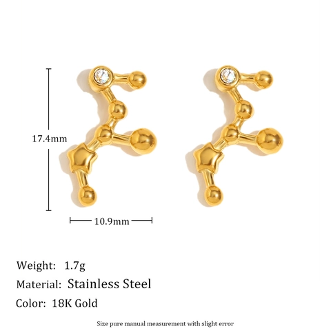 Orecchini A Lobo Costellazione Segno Zodiacale Acciaio Inossidabile Placcato Oro 18K Zircone Chiaro Gioielli Di Moda Donne