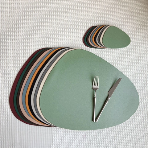 PU Leather Placemat And Coaster Waterproof Oil-proof Heat Resistant Irregular Pebble Shape Nordic Minimalist Table Mat