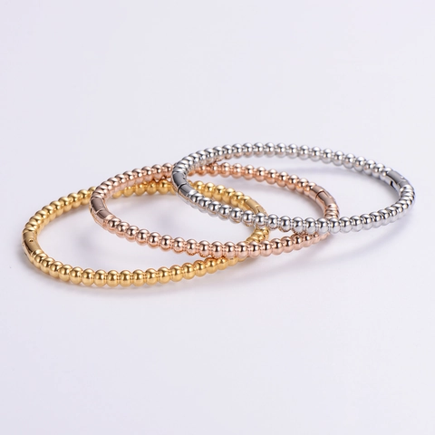 Bracciale Rigido A Sfere Minimalista Acciaio Inossidabile 304 Lucidatura Alta Chiusura A Fibbia Gioielli Moda Donna
