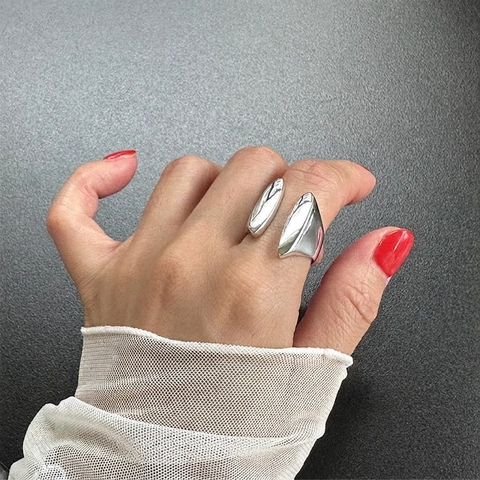 Adjustable Open Ring 925 Sterling Silver Minimalist Geometric Parallel Double Bars High Polish Fashion Jewelry For Women