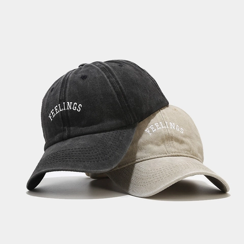 Cappellino Da Baseball Vintage In Cotone Lavato Ricamo Feelings Regolabile Retro Dad Hat Streetwear Unisex