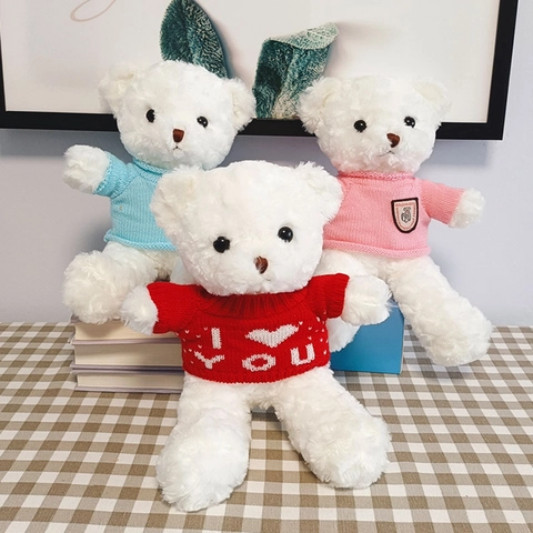 Soft Teddy Bear Plush Toy Stuffed Animal With Knitted Sweater Heart Embroidery Cartoon Doll Valentine Gift