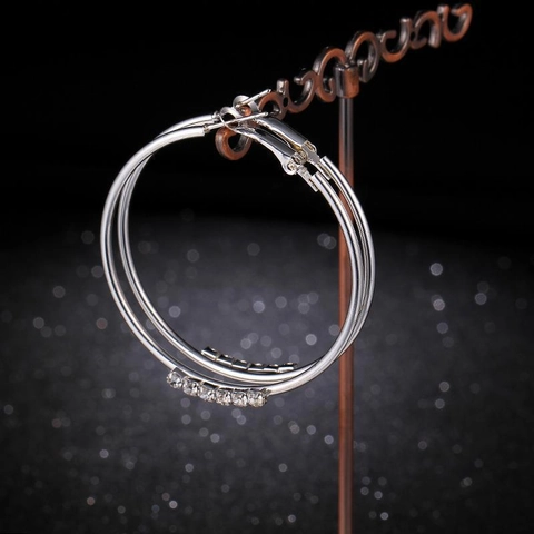 Exaggerated Oversized Thin Rhinestone Hoop Earrings For Women Stainless Steel Post Silver Color Big Circle Earrings Jewelry