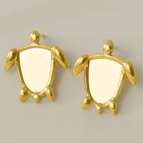 Sea Turtle Stud Earrings 304 Stainless Steel Vacuum Plating Animal Shaped Minimalist Polished Fashion Accessories For Women