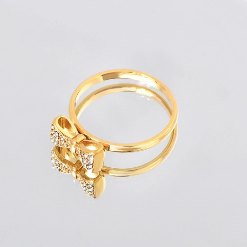 Fashion Titanium Steel Bowknot Ring And Stud Earrings Set Elegant Inlaid Rhinestone Gold Jewelry Set For Women Party Gift