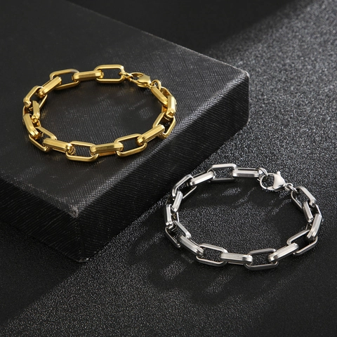 Titanium Steel Square Link Chain Necklace Hip Hop Punk Style Geometric Polished Jewelry For Men Women Silver Gold Color