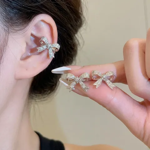 Ear Cuff Fiocco Rame Zircone Incastonato Senza Buco Gioielli Eleganti Minimalisti Per Donna