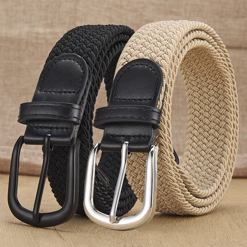 Cintura Intrecciata Elastica In Tela Senza Foro Fibbia Ad Ardiglione Regolabile Casual Versatile Per Uomo Donna