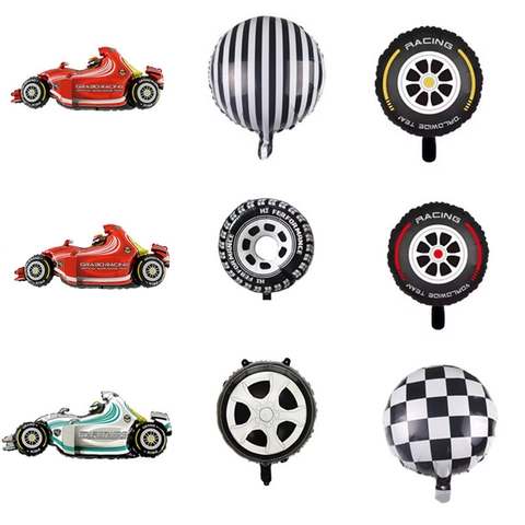 Palloncini In Alluminio Tema Auto Da Corsa Pneumatico Bandiera A Scacchi Decorazioni Per Feste Di Compleanno Per Ragazzi
