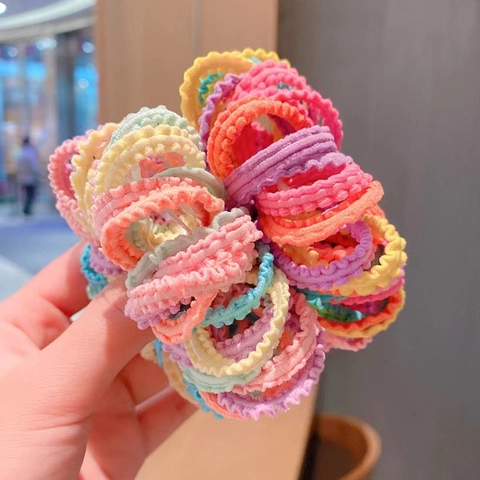 Girls Hair Ties Ruffle Lace Edge High Elastic Fabric Macaron Candy Color Hair Bands No Damage Hair Accessories