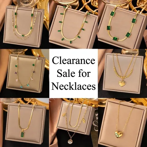 Vintage Stainless Steel Necklace For Women Gold Plated Snake Chain Butterfly Emerald Zircon Evil Eye Pendant Jewelry