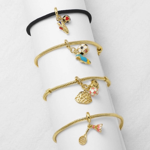 Ciondoli Per Bracciali Tema Sportivo Gioielli DIY Calcio Tennis Badminton Rame Placcato Oro 18K Zircone Smalto Donna