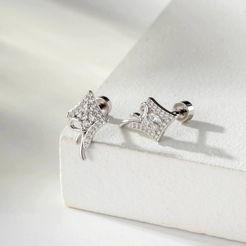 Zircon Diamond Kite Bow Cartilage Stud Earring With Titanium Steel Earring Post Threaded Screw Back Piercing Jewelry