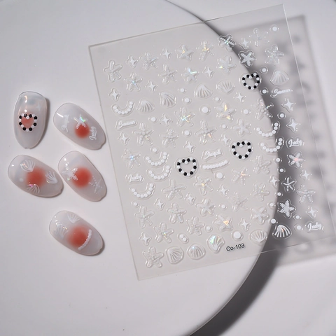 5D Geprägte Nagelaufkleber Ozean Thema Seestern Muschel Künstliche Perle Holografisch Relief Selbstklebend Maniküre Dekoration Für Frauen