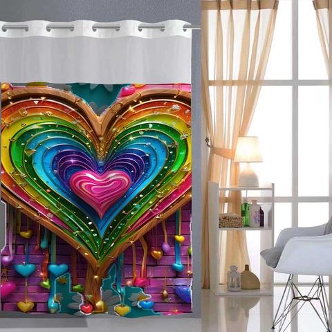 Shower Curtain Waterproof Polyester Waffle Weave Double Layer With Snap In Liner Magnetic Bottom For Bathroom Modern Decorative