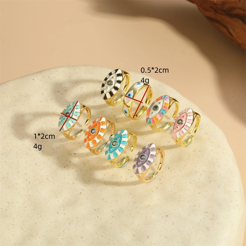 French Vintage Evil Eye Ring Copper With Zirconia Colorful Enamel Adjustable Open Ring Fashion Jewelry For Women
