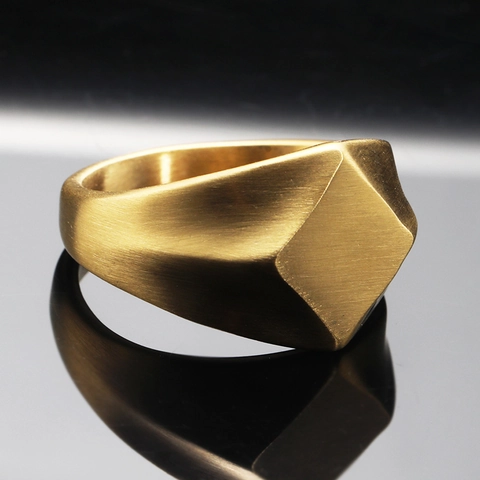 Anillo De Sello Geométrico Rómbico Acero Inoxidable Cepillado Mate Minimalista Punk Joyas Moda Hombre Mujer