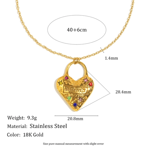 Collar Con Colgante De Corazón Mama De Acero Inoxidable Chapado En Oro De 18K Con Circón Colorido Joyería Para Mujer