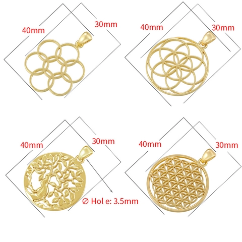 Flower Of Life Tree Of Life Geometric Round Hollow Brass Pendant Vintage Fashion Jewelry Accessories