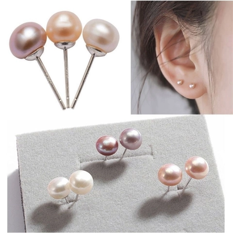 Pendientes De Botón De Perlas de Agua Dulce Naturales De Agua Dulce Con Poste De Plata De Ley 925 Joyas Para Mujeres