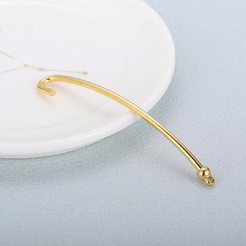 Stainless Steel Fish Hook Shape Jewelry Making Accessory With Hole Curved Smooth Gold Tone Hook Component For DIY