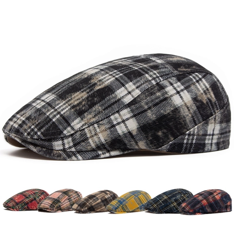 Gorra Plana Retro De Algodón Lavado A Cuadros Estilo Británico Newsboy Para Hombres Mujeres Ajustable Transpirable Vintage